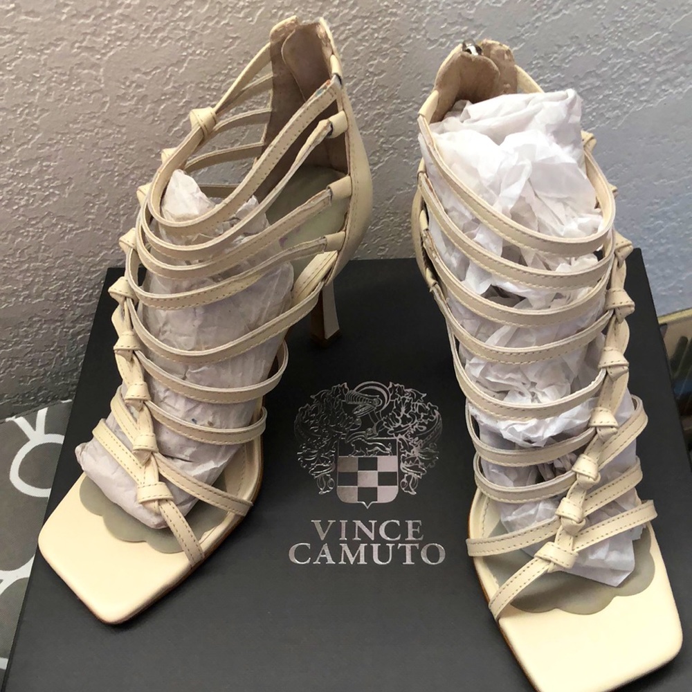 Vince Camuto, 3 inch heel, strappy. Size 6.5. Creamy white
